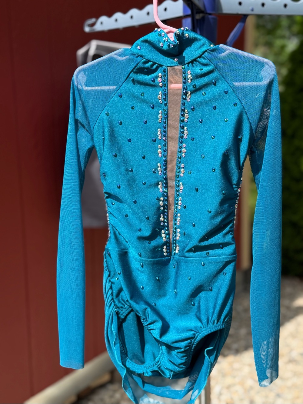 Girls' Teal Long-Sleeve Rhinestone Custom dance costume